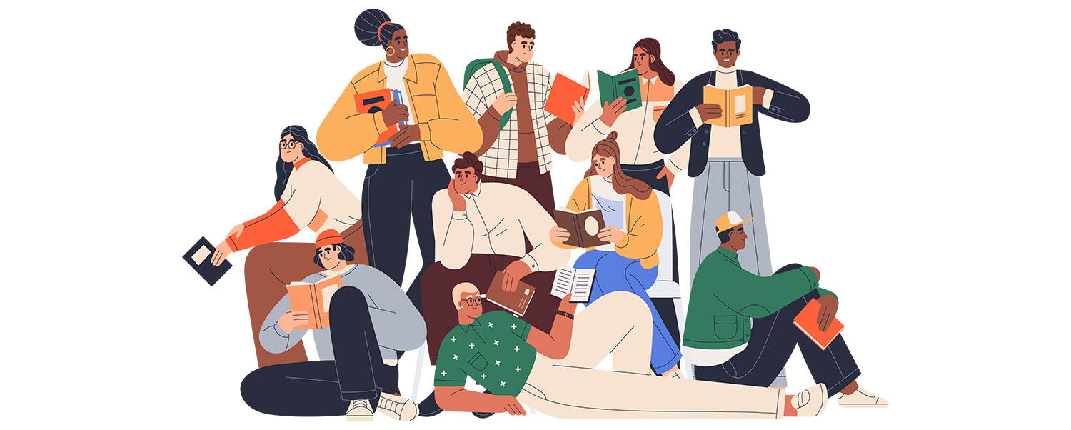 Cover-Image-About copy Illustration of large diverse group reading